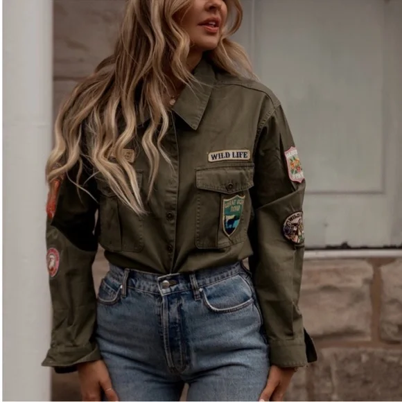 Spell Great Ocean Medium Olive Utility Jacket with Patches - Picture 3 of 6